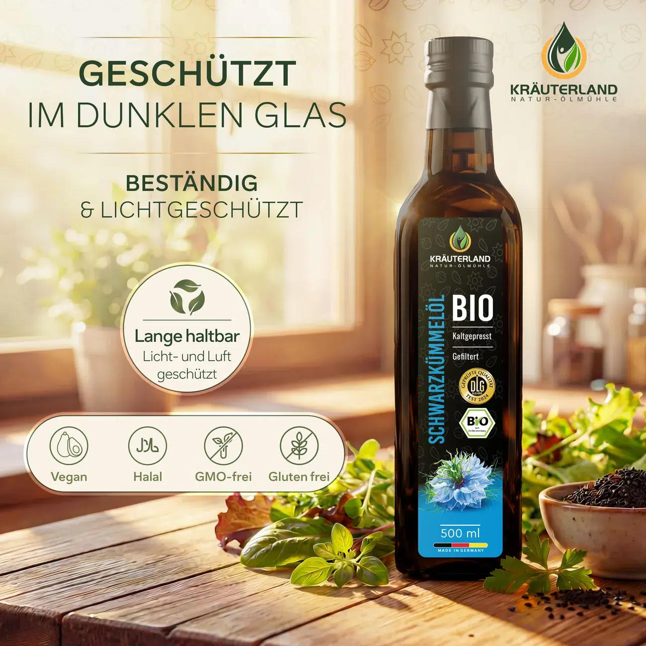 Lifestyle-Szene mit Schwarzkümmelöl